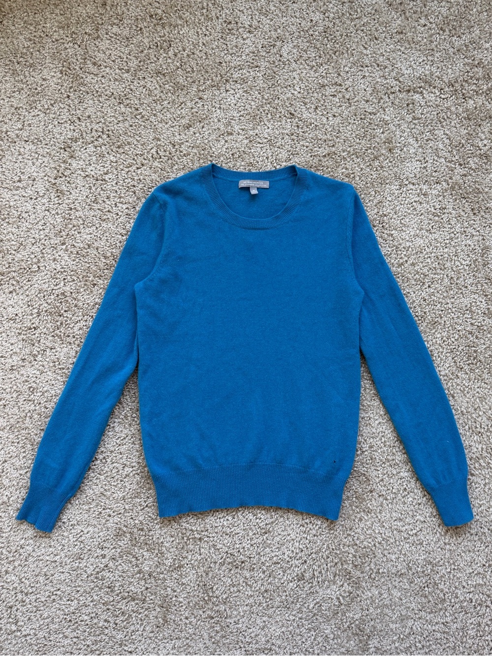 Neiman Marcus Cashmere Collection Teal Blue Crewneck Sweater M 100% Cashmere